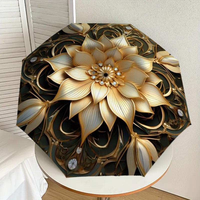 

1pc Golden Lotus Mandala Automatic Folding Umbrella - Compact 8-Rib Design,Perfect Gift for Friends & Family yy250926043