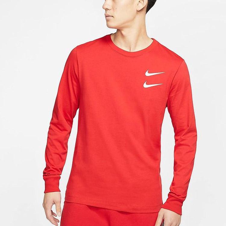 Nike Double Swoosh Print Crew Neck Long Sleeve T-Shirt Men Tops Red CK2260-657