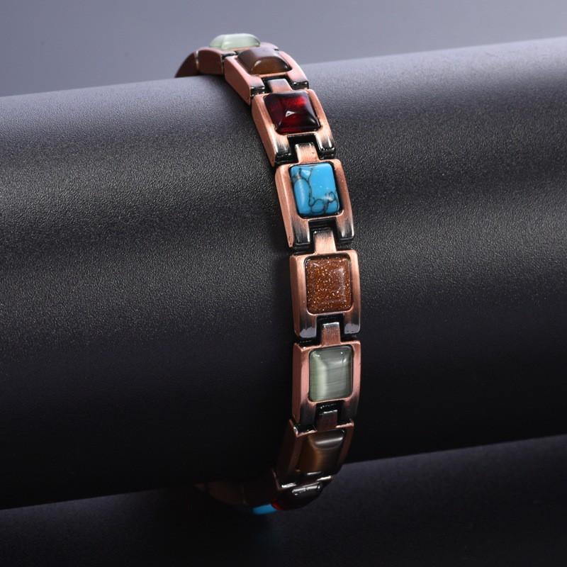 Vintage Turquoise Square Alloy Magnetic Therapy Bracelet Men Women Retro Style Zinc Jewelry Accessory