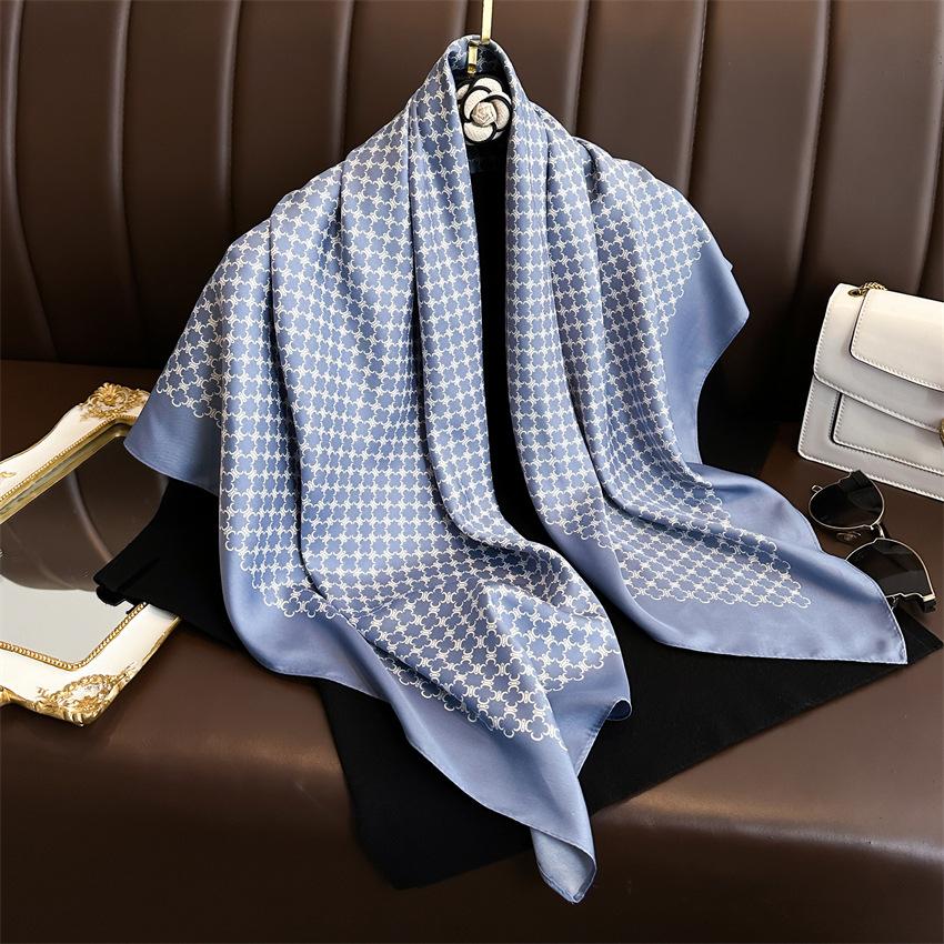 Fashion printed silk scarf twill silk high quality square scarf women's headscarf 91x91cm travel shawl autumn and winter scarf