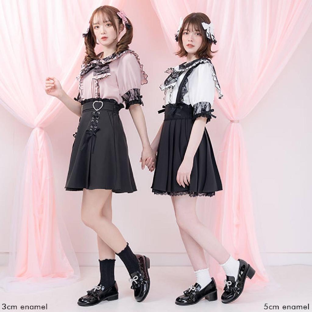 Yumetenbo Women's Pearl Ribbon Loafers, Size 23.0 cm, 5cm Enamel, 532465, Mass-Produced, Landmine Style.