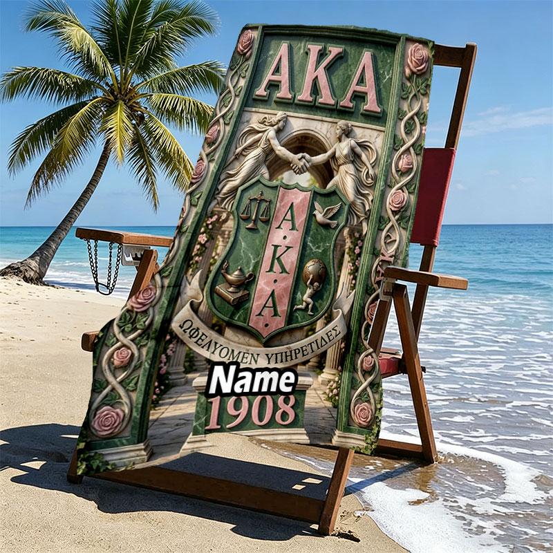 Custom Name Personalized Alpha Kappa Alpha Print Beach Towel, for Trip Camping Beach Party Home Decor, Birthday Gift for Family & Friends