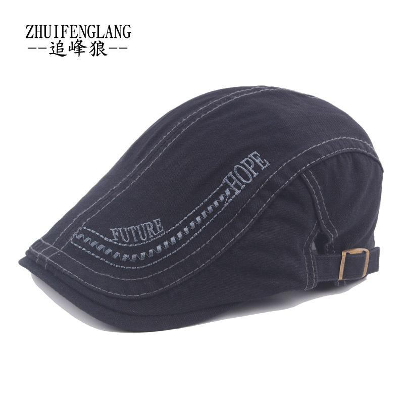 Men's Cotton Alphabet Embroidered Beret Summer Outdoor Sun Hat Cap Front Hat