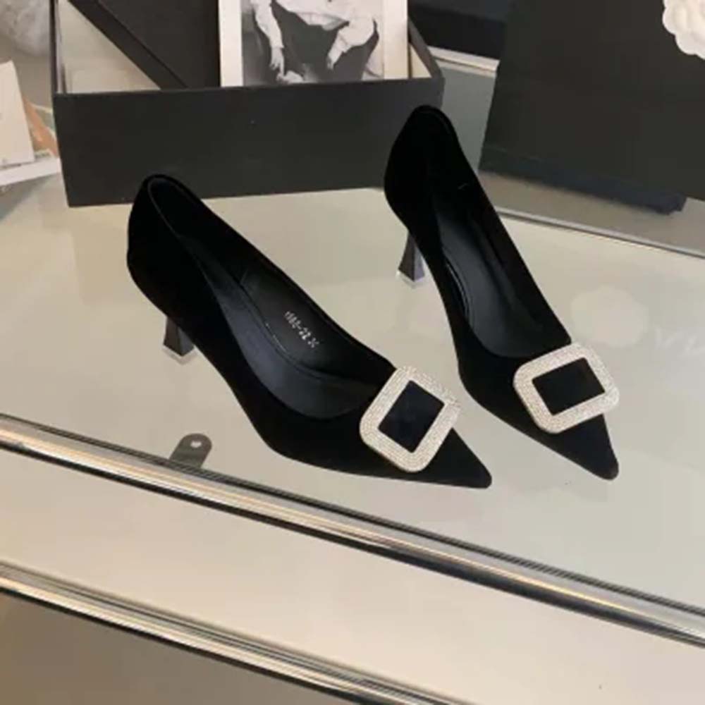 fashion Sexy Party Pumps Women Shallow Slip On Dress Rhinestone Pumps Thin High Heels Black Brown Red Fasshion Office Shoes Woman 35-39