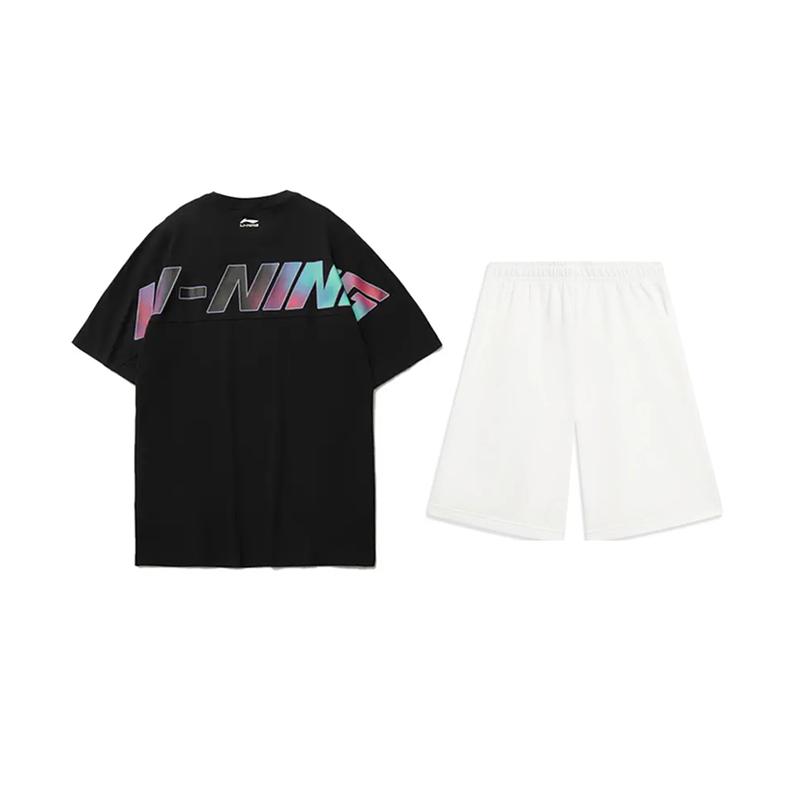 Li-Ning Tricou unisex la modă versatil cu gât rotund și mâneci scurte AHSU997-2+AKST593-7