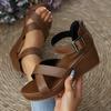Sandali con Tacco Spesso Stile Romano 2026 Moda Estiva Donna Taglia Grande Fibbia a Cinturino Tacco Alto Piattaforma Ciabatte Pelle PU