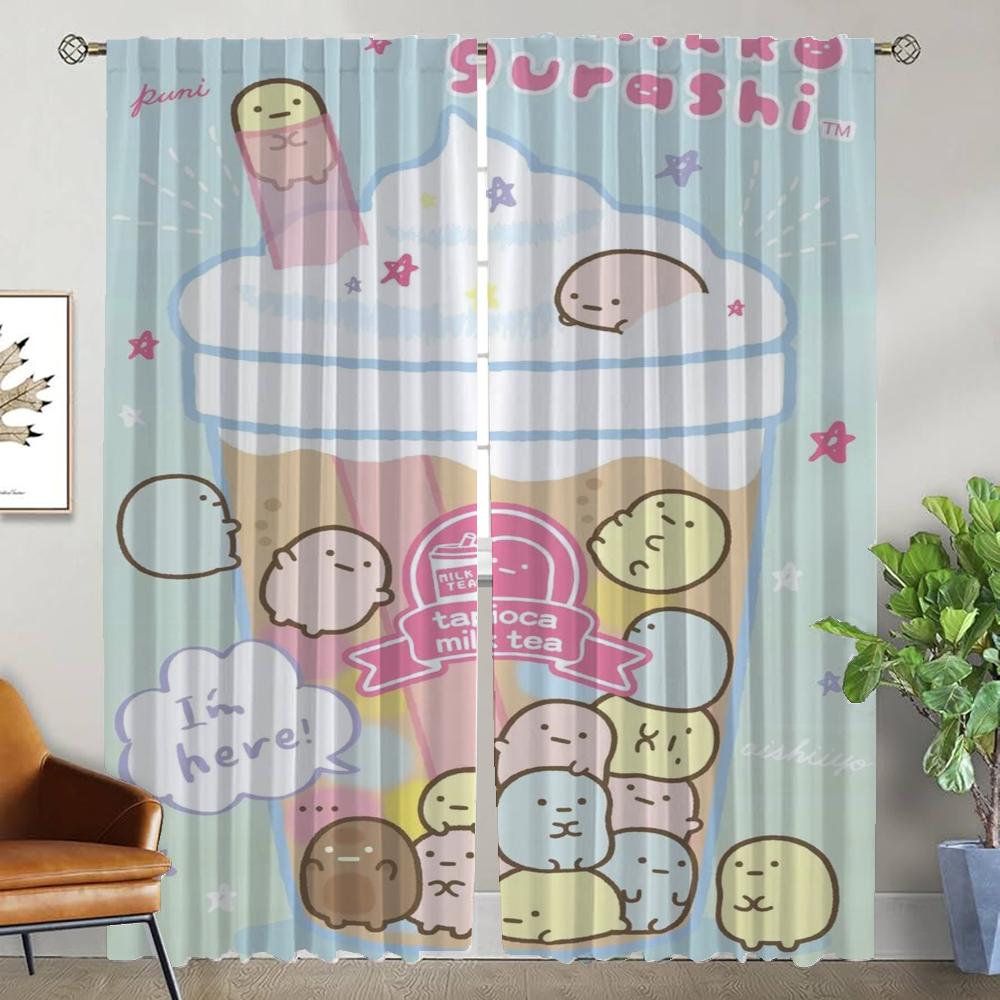 Tüll für Schlafzimmer Sumikko Gurashi Vorhänge Wohnzimmergardine Küchenvorhänge 2 Stück Halloweendekoration Raumteiler Verdunkelung