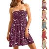 Strapless Floral Print Dress for Women Elastic Shirred Bodice Lightweight Casual Summer Sundress Above Knee Length