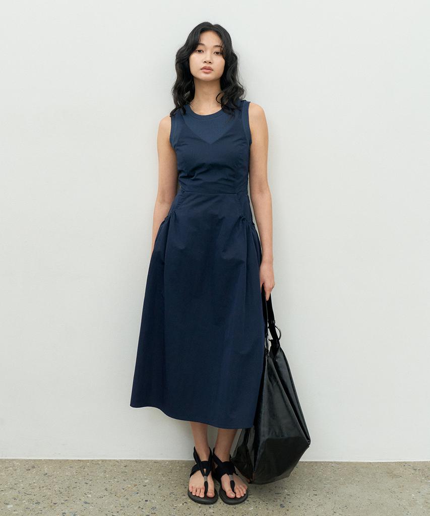 MAKE A TOAST Layered Combo Shirred Dress Navy Mbesop001Nv