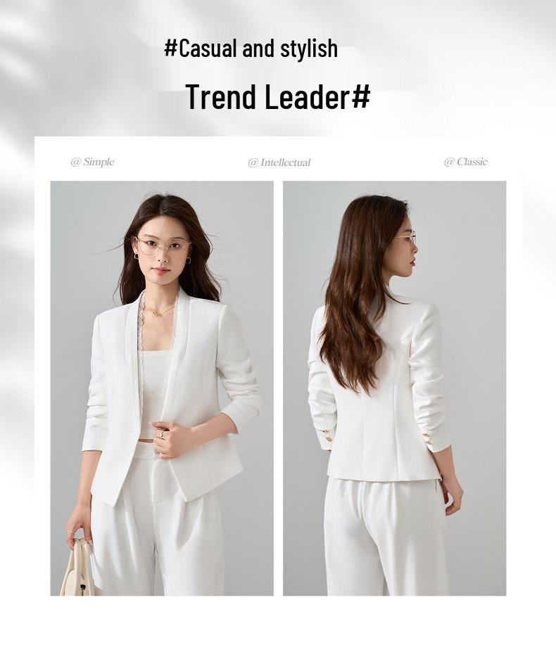 Women's White Lace Long Sleeve Blazer - Slim Fit, Short Style, Versatile for Autumn 2025