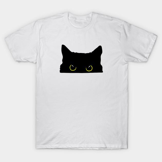 Men Black Print T-shirt Peeking Black Kitty Cat Silhouette No-Cut Transfer Paper Print Cotton Tshirt