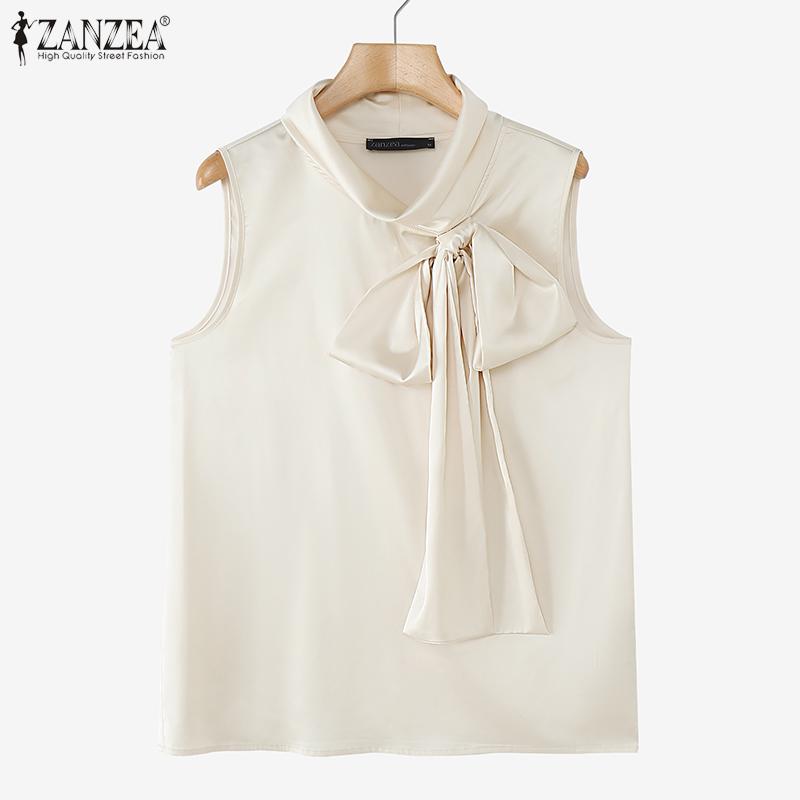 ZANZEA Women Bows Collar Summer Sleeveless Tank Tops