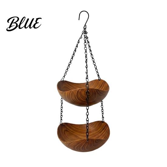 Realistic Wood Grain Bird Feeder Outdoor Feeder Garden Hanging 1 or 2 Wooden Texture Bowls Backyard for Wild Birds Patio Porch Decor
