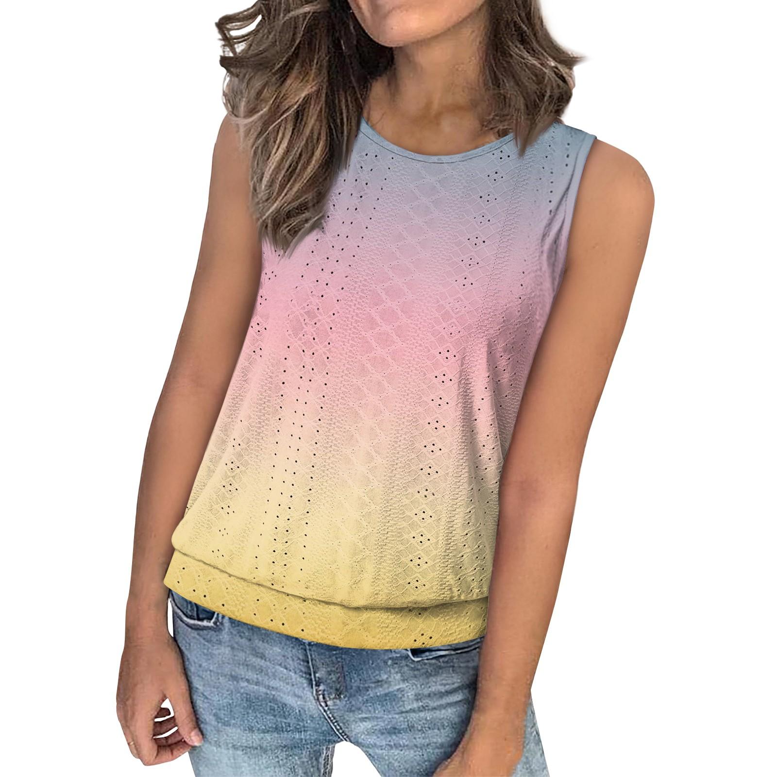 

Женский свободный модный повседневный градиентный принт с круглым вырезом без рукавов летний жилет XL