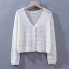 2025 women's summer hollow air-conditioning shirt, fresh candy color v-neck knitted cardigan, light and breathable long-sleeved sunscreen shirt