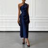 Women One Shoulder Satin Midi Dress Ruched Waist Elegant Wedding Guest Formal Evening Party Dress