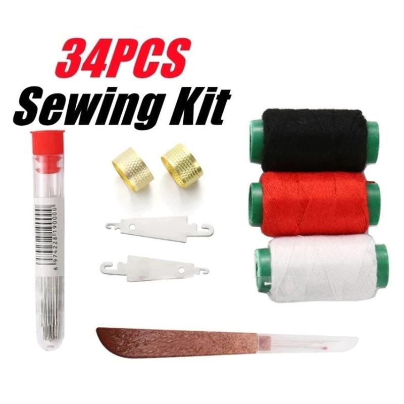Sewing Kit 34 Pcs with Large Eye Steel Needles Colored Threads Ideal for Beginner Seamstress Home Daily Mending