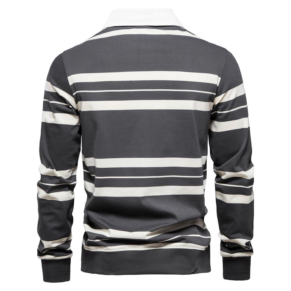 Men's Cotton POLO Shirt with Striped Lapel for Summer