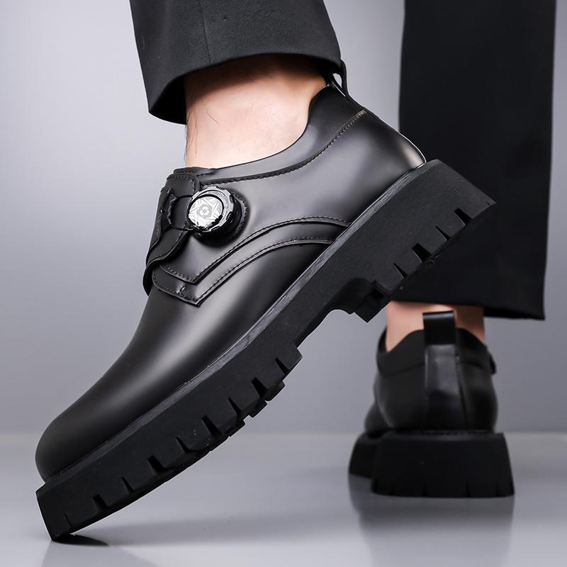 Fashion Fashionable Plus Size New Button Rubber Thick Soled Non Slip Leather Shoes Men's Business Dress Leather Men Shoes Casual Loafers