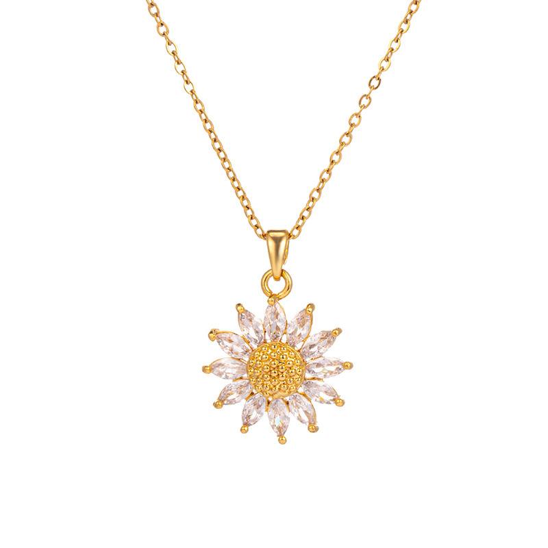 Micro Inlaid Exquisite Sunflower Necklace, Female Niche Design, Light Luxury Collarbone Chain Temperament, Versatile Accessory