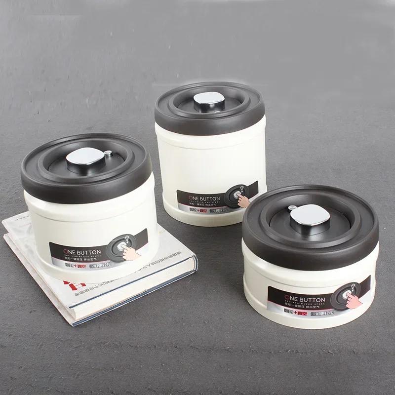 750/1100/1600ML Vacuum Sealed Jugs Coffee Beans Stainless Steel Grain Tea Nut Keep Fresh Airtight Jar Kitchen Storage Containers