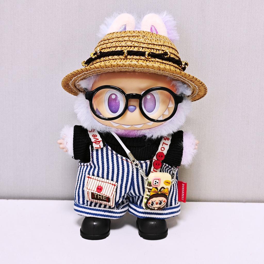 Labubu Doll Clothes Striped Overalls T-shirt Suit Fashion Cute Doll Clothes
