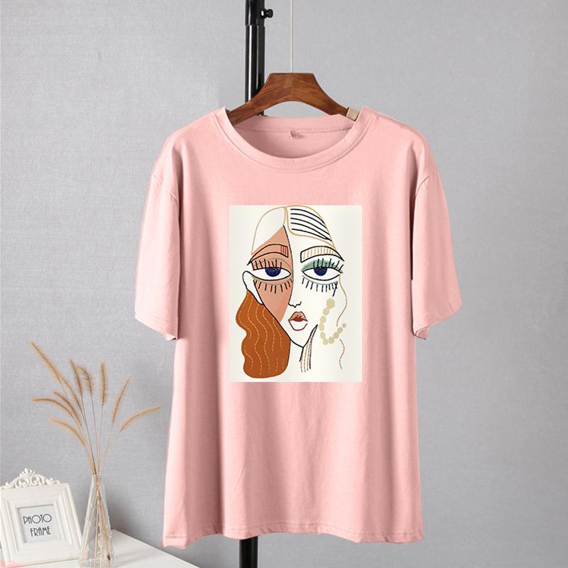 Shellsuning Summer Retro Character Printed T Shirts Women Korean Graphic Trendy Tees Loose Casual Short Sleeve Female Tops