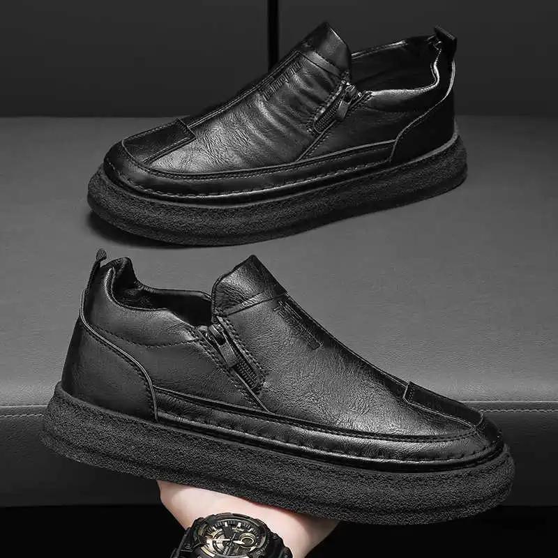 Legitimate Leather Outdoor Black Walking Fat Sneakers Men's Loafer Shoes Sport Wide Fit Dropshiping Excercise Popular Goods
