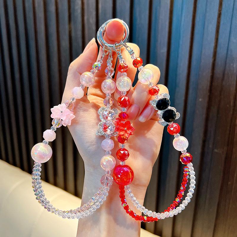 Beaded Flower Bear Keychain & Phone Lanyard Gift