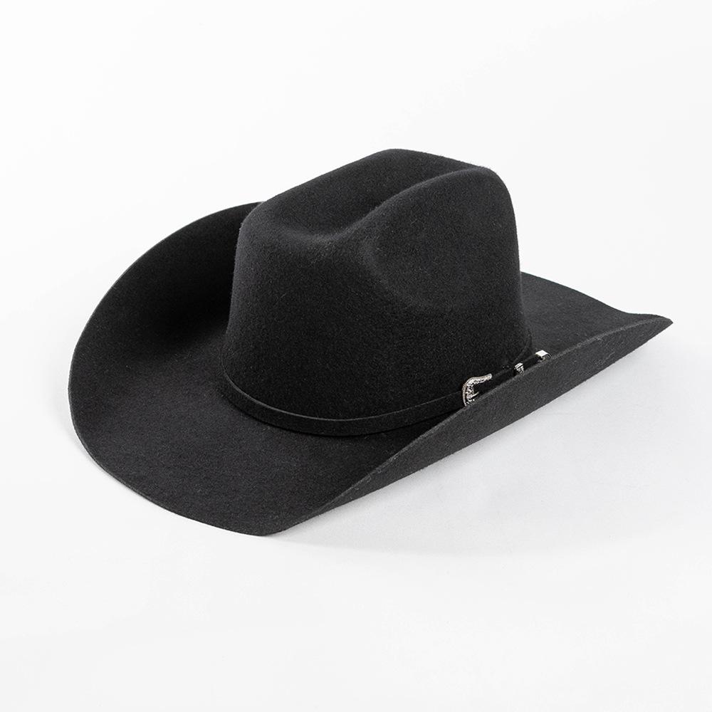 Autumn And Winter New Fashion Belt Buckle Decorative Wool Woolen Edge Wide Brim Jazz Hat Outdoor Warm Concave Top Hat
