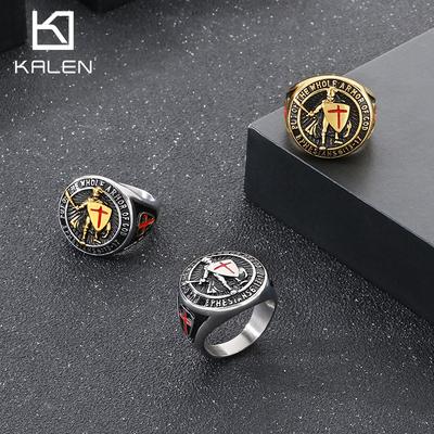 Anello Personalità, Hip Hop Vintage Scudo Croce Rossa Epossidica Templare Acciaio Titanio Anello da Uomo