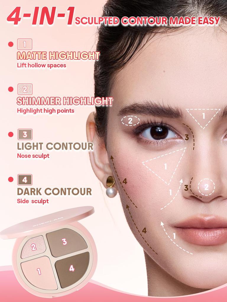 SHEGLAM HyperSculpt Highlight & Contour Palette - 2-in-1 Design, Fine Powder, Lime Infused - Cool