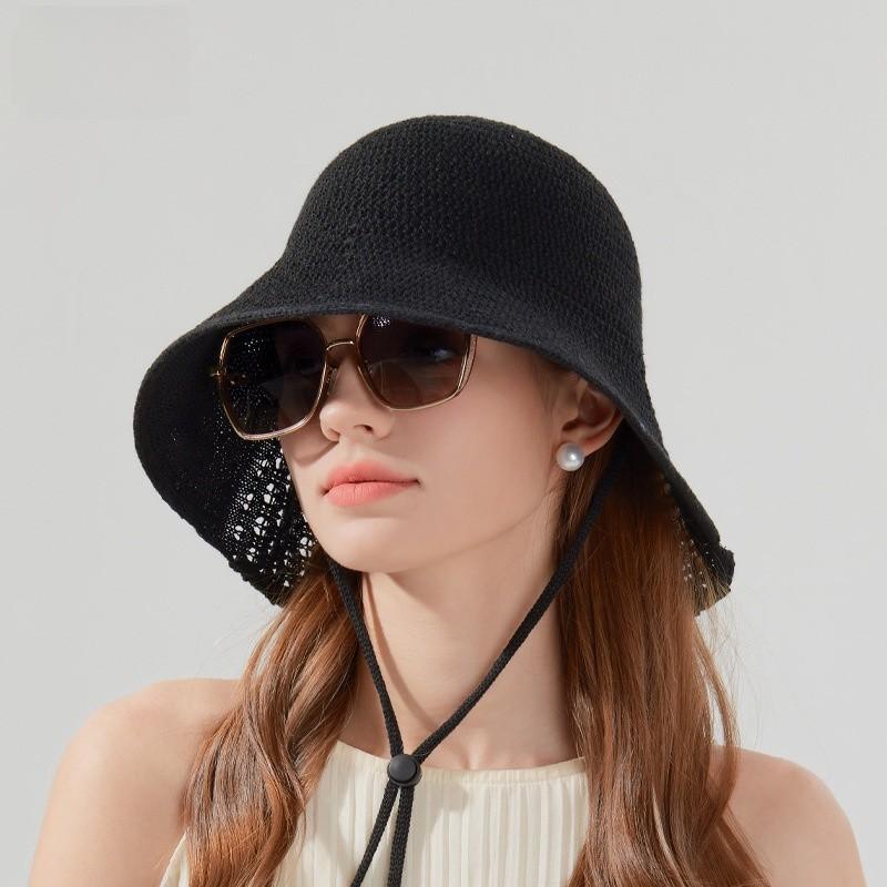 Polyester Summer Wide Brim Bucket Hat For Women Sun Protection And Breathability