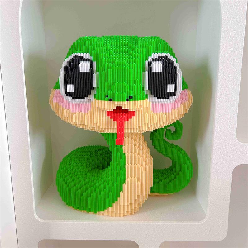 2025 Year of the Snake Educational Building Blocks Toy - Green Snake Puzzle for Boys and Girls, Cute Ornaments and Gifts