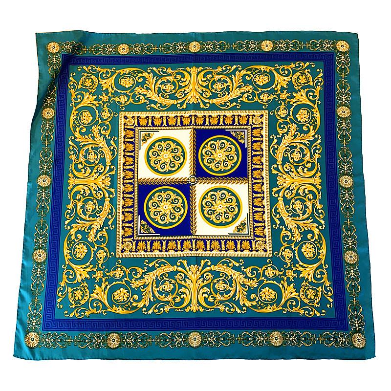 90CM Luxury Brand Flower Totem Manual Hand Rolled Twill Silk Scarf Women Curled Square Scarve Foulard Femme Wrap Bandana Hijab