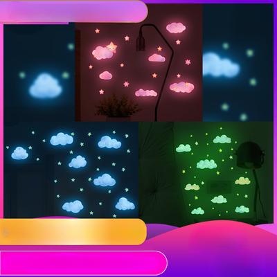 Sterne Wolken Leuchtend Rosa Wandsticker für Kinder Mädchenzimmer Schlafzimmer Heimdeko Leuchten im Dunkeln Fluoreszierend Lichtschalteraufkleber