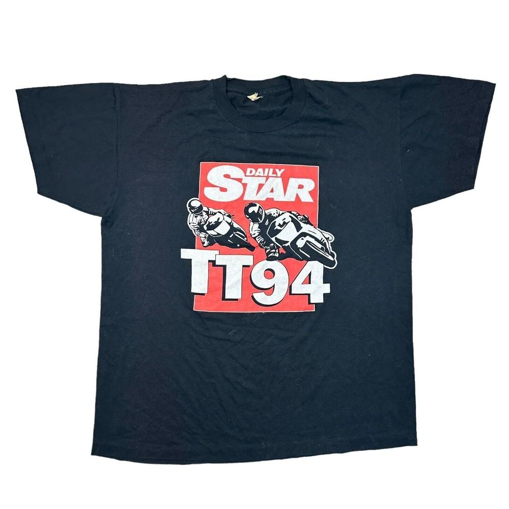 

Vintage TT94 T-shirt Single Stitch Daily Star Racing Biker Black Mens 4XL