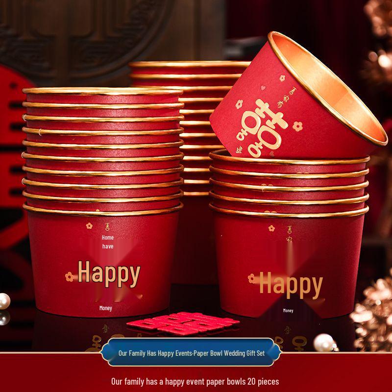 Luxurious Gold Thickened Disposable Wedding Cups - Elegant Red Tea Cups for Banquets & Household Use