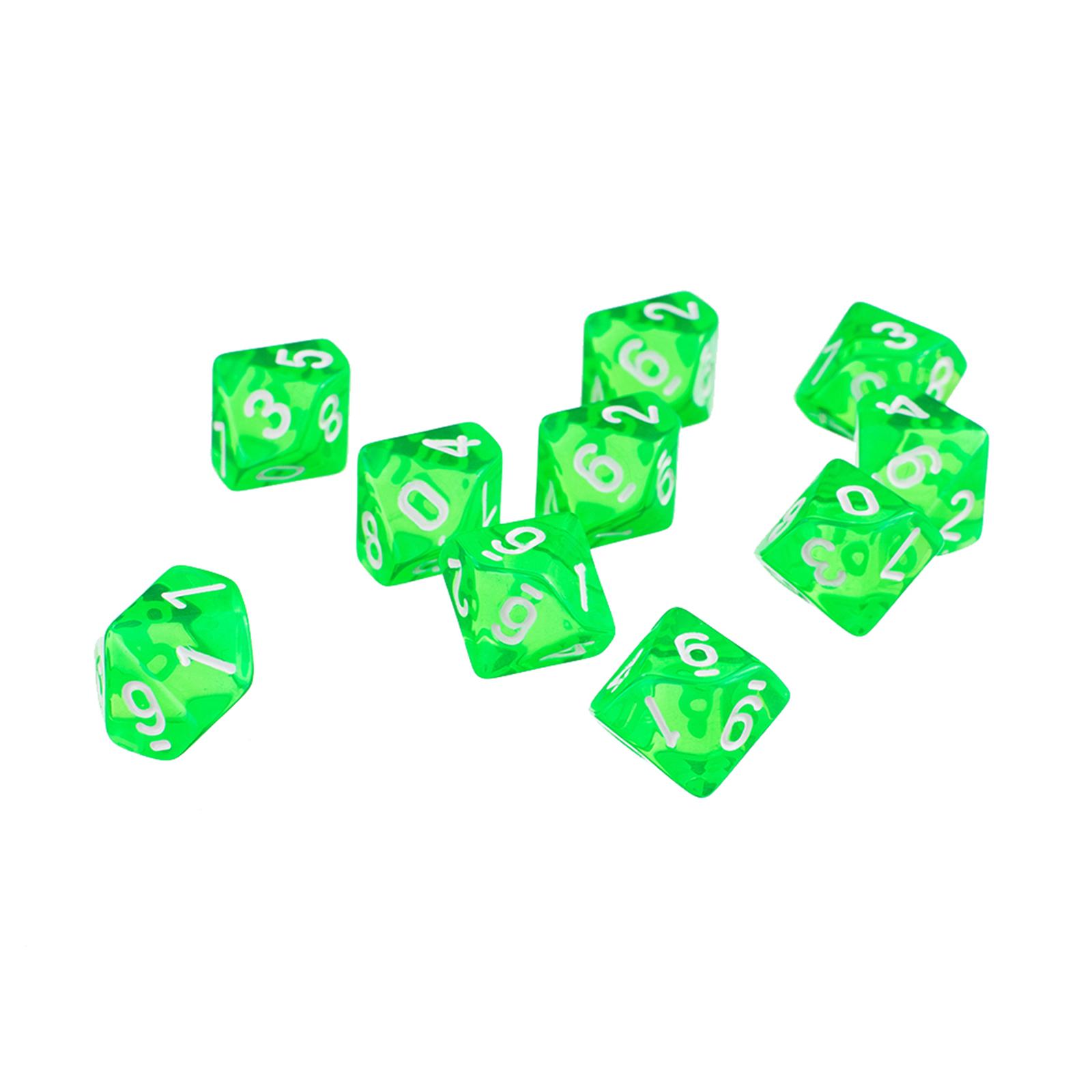 

D10 Ten Sided Gem Dice for RPG Dungeons Dragons Games Set of 10 Dice зелений