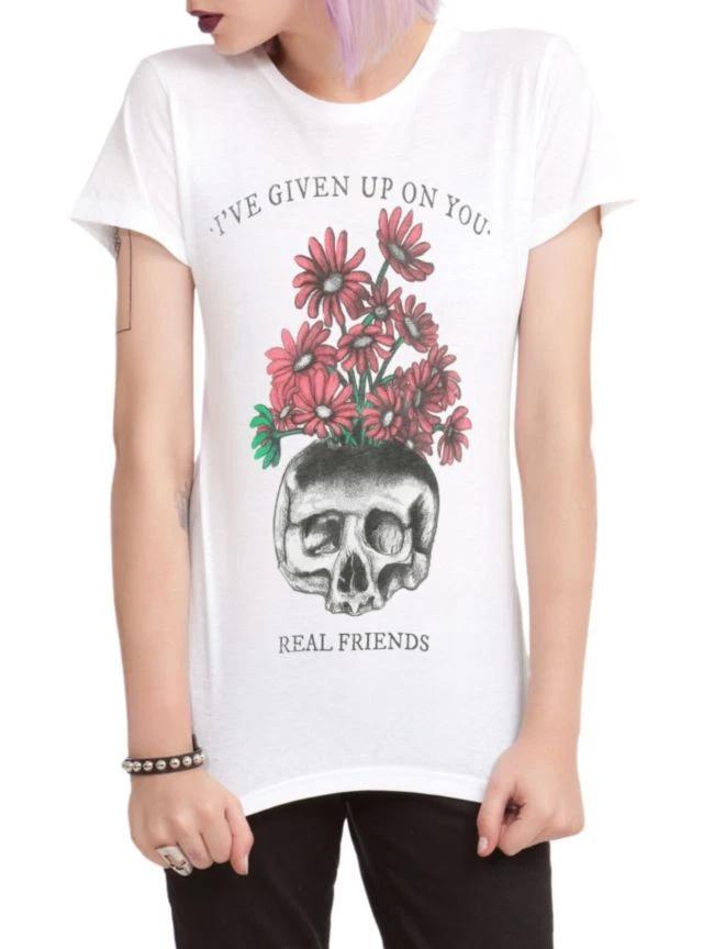 

Real Friends Juniors I ve Given Up On You Skull & Flowers Shirt New S, M, L, XL S