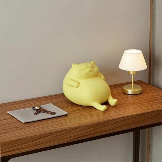 Office Desk Accessories 3D Printed Fat Cat Figurine, Cute Lazy Statue, Room Decor Aesthetic Minimalist Tabletop Ornament for And Shelf Decorations