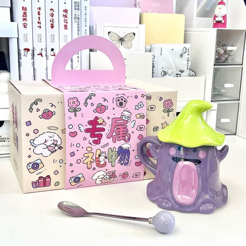 Birthday Gift Girl Strange Ghost Ceramic Mug with Lid Christmas Water Cup Girlfriend Souvenir