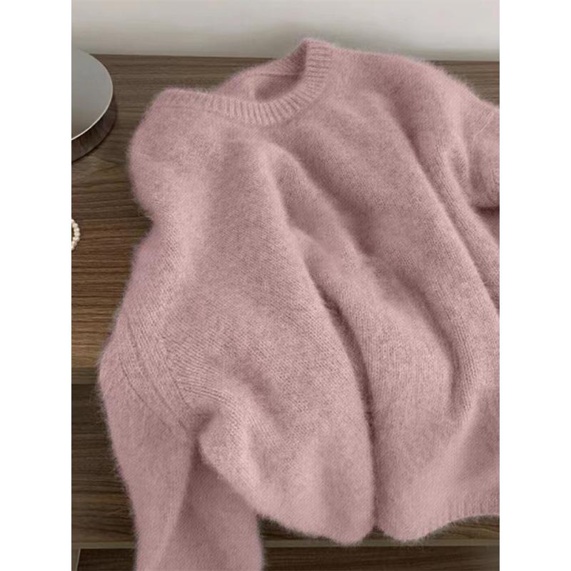 Damski zimowy sweter polarowy w leniwym stylu - miękki, przytulny, z okrągłym dekoltem i mleczną warstwą wewnętrzną Fufu