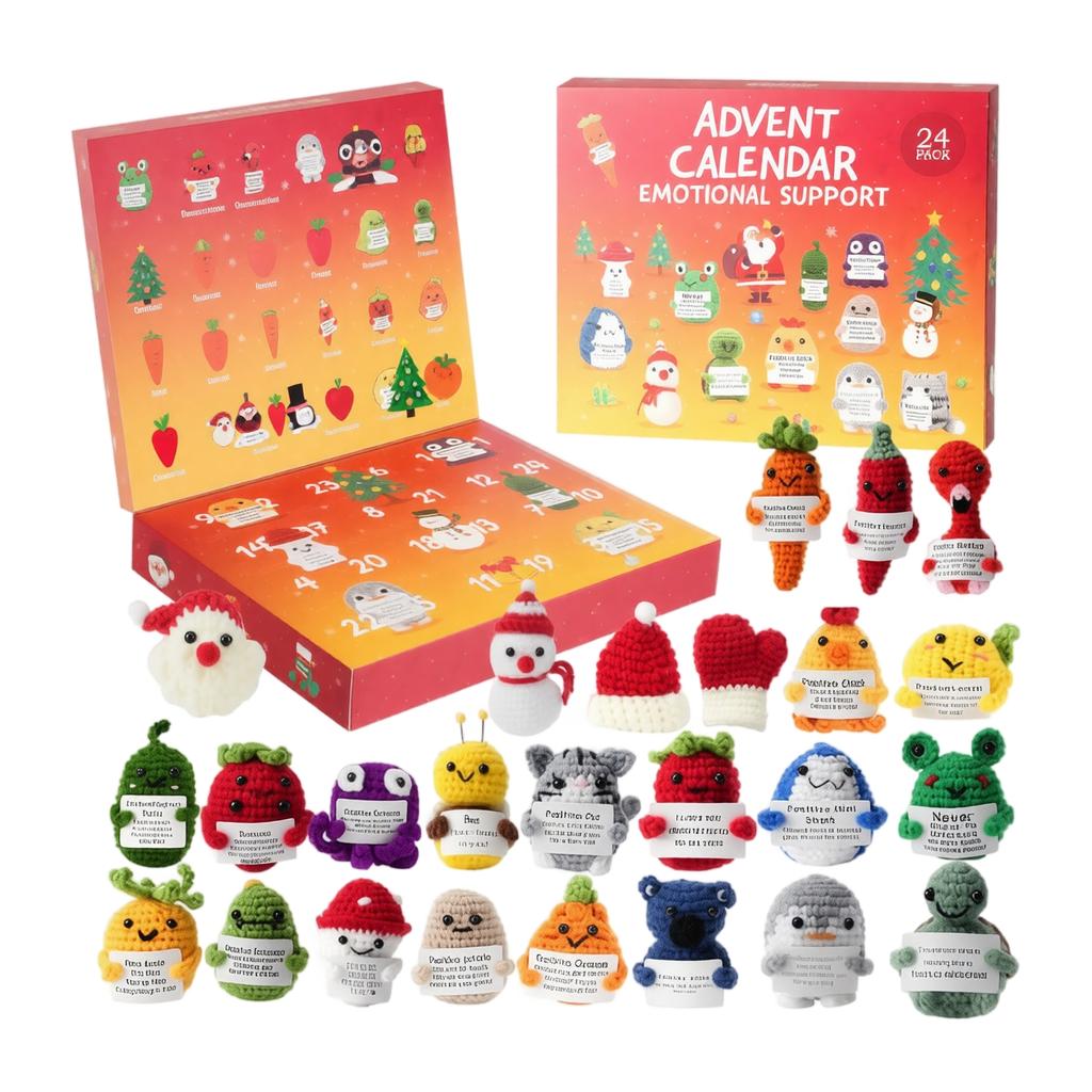 Calendrier de l'Avent Poupée Tricotée de Noël - Jours de Jouets Surprise, Ornements Peluches 3D pour le Compte à Rebours des Fêtes