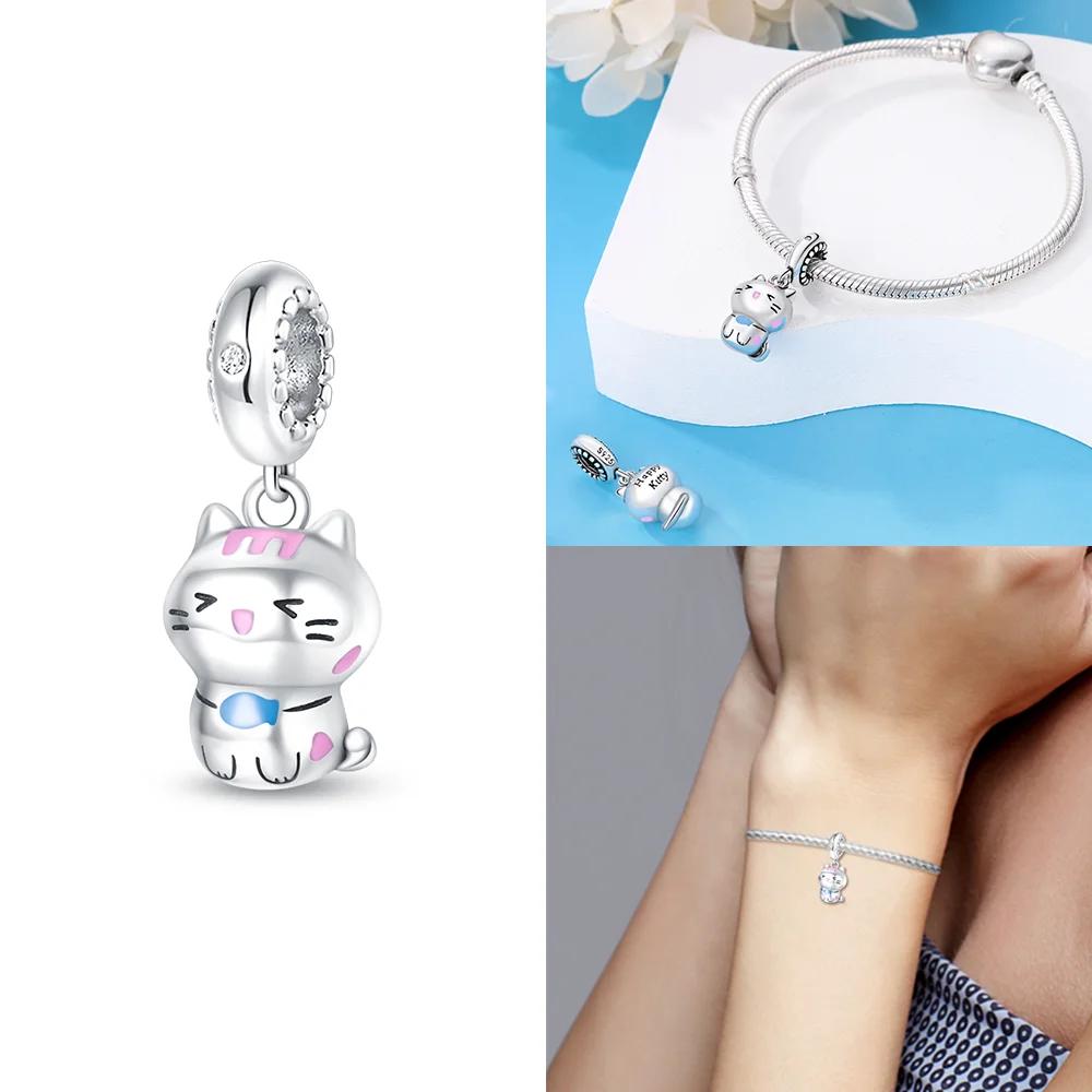 Rock Cat Pendant Features Cute Animal Moon Dog Charms Bead Fit Bracelet Originalcopper Women Jewelry Accessories Fine Gift