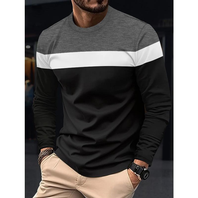 

New Men s Casual Round Neck T-shirt Breathable, Comfortable, and Fashionable Long Sleeved T-shirt trend versatile casual tops XXL