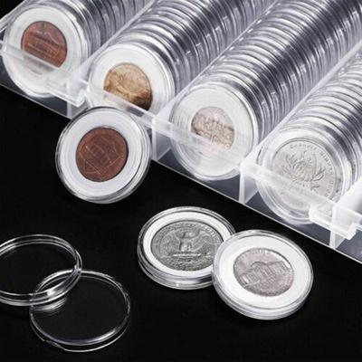 100Pcs 24mm Clear Round Plastic Coin Holder Capsule Container Storage Box Coin Capsules Collection-tools Home Storage Accessorie
