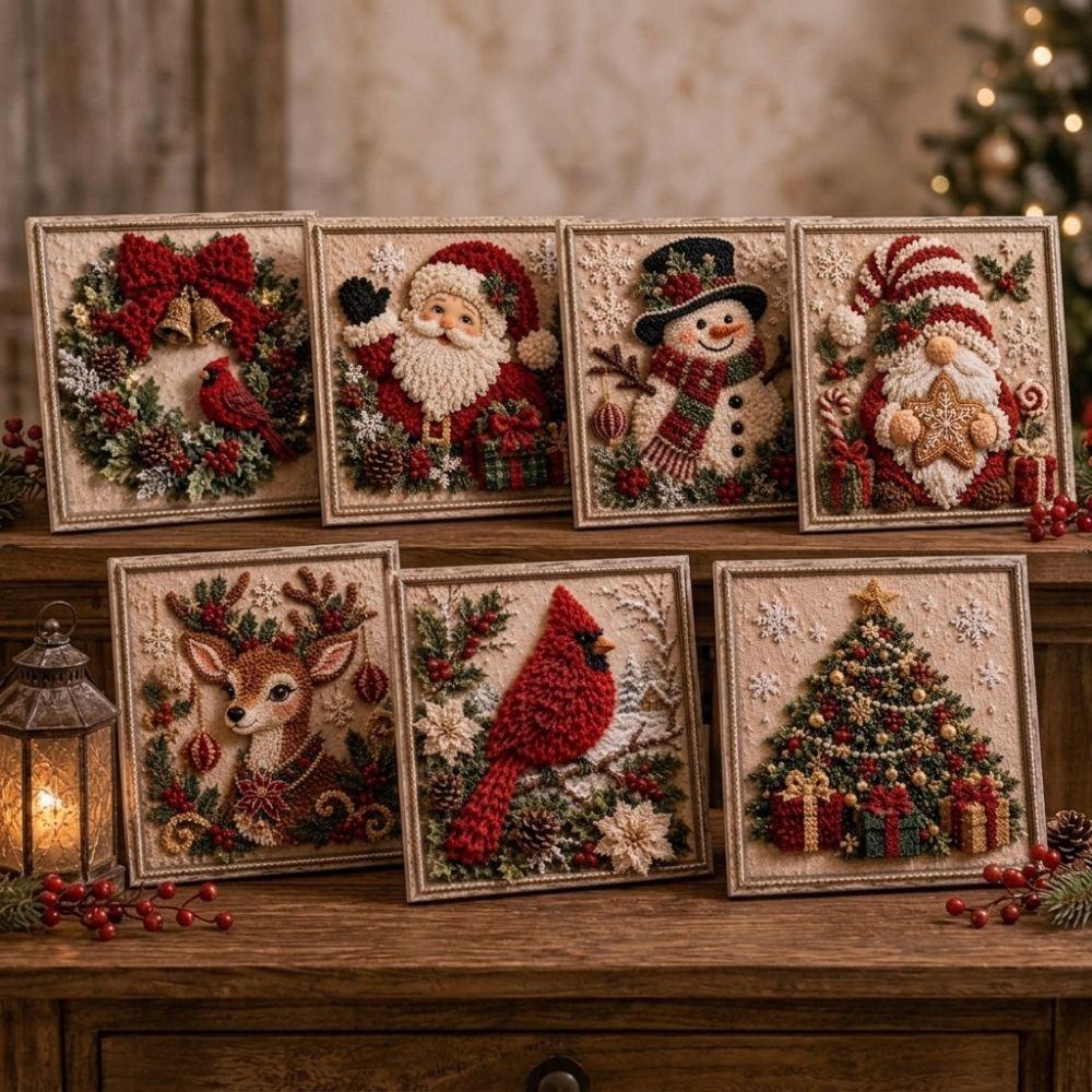 Handmade Christmas Fabric Poke Art Kit Educational Wall Hanging 3D Fabric Embroidery DIY Set Unique Vintage