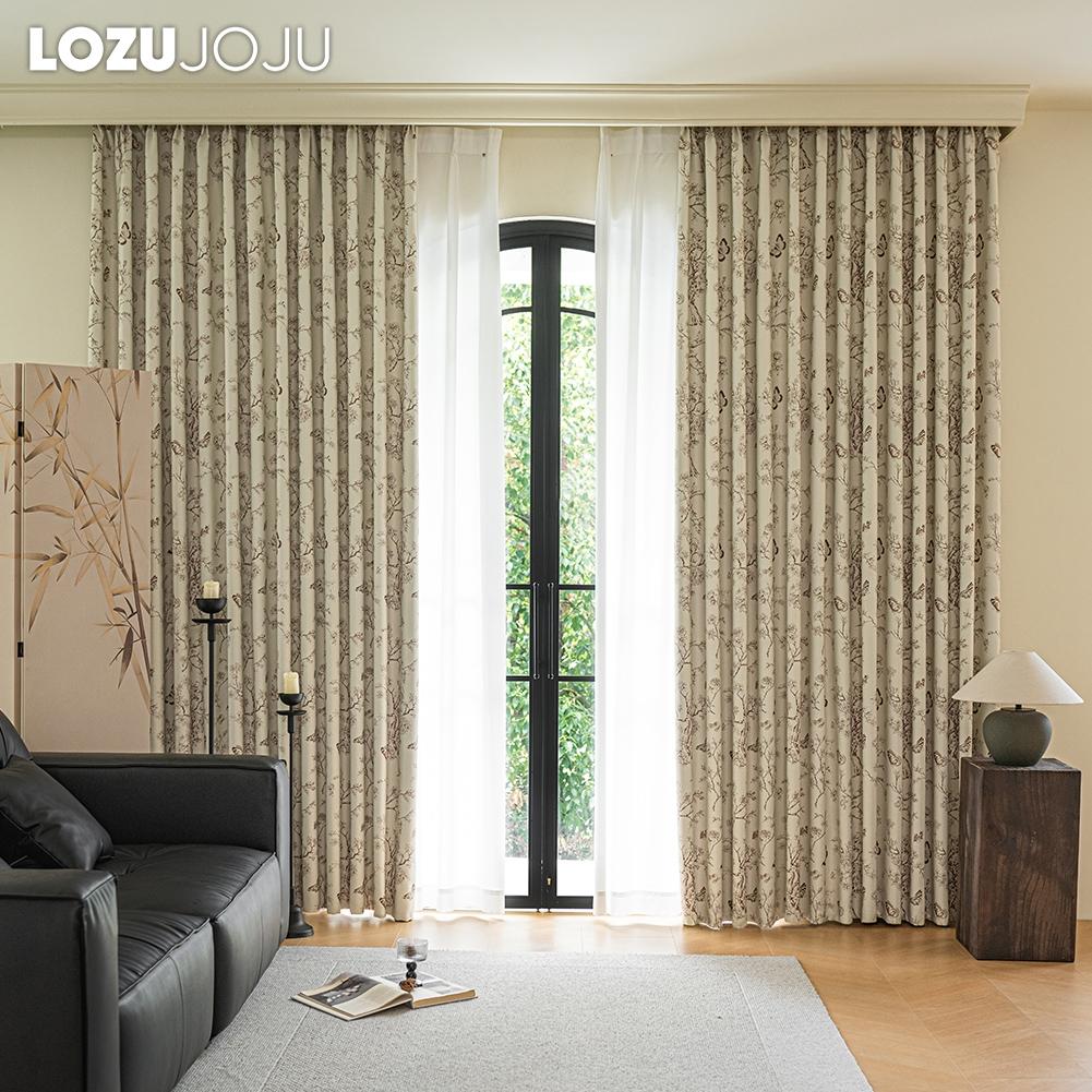 1PC LOZUJOJU French Retro Blackout Curtains with Butterfly Floral Print Curtains Thick Curtains for Bedroom Living Room Window for Home Decor