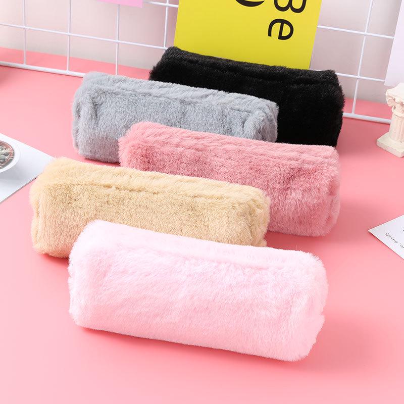Estojo de Lápis de Pelúcia Fofo Wangdins Estilo Coração Girly Bolsa de Papelaria